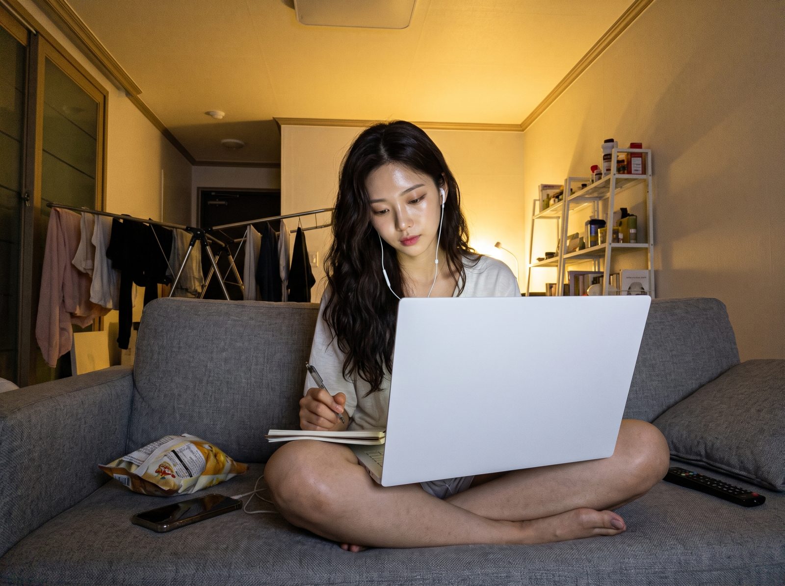 소파에서 베이직북16으로 인강 듣는 모습